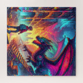 Jongen ontmoet een draak in een dystopische wereld legpuzzel (Horizontaal)