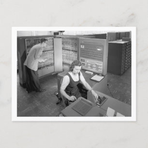 Jongen ontmoeten meisje, computerdrogen,  stijl briefkaart