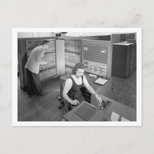 Jongen ontmoeten meisje, computerdrogen,  stijl briefkaart (Voorkant)