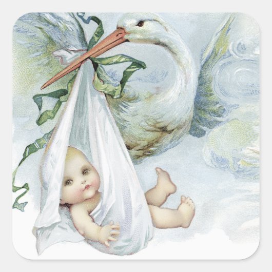 Jongen Ooievaar Baby Shower Favor Stickers (Voorkant)