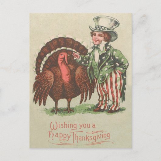 Jongen Oom Sam Thanksgiving kalkoen Feestdagenkaart (Voorkant)