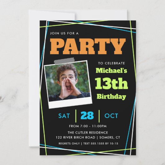 Jongen op 13-jarige leeftijd, blauwe groene Oranje Kaart (Voorkant)