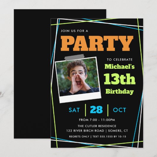 Jongen op 13-jarige leeftijd, blauwe groene Oranje Kaart (Voorkant / Achterkant)