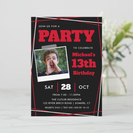 Jongen op 13-jarige leeftijd, Red Black Photpo Kaart (Staand voorkant)