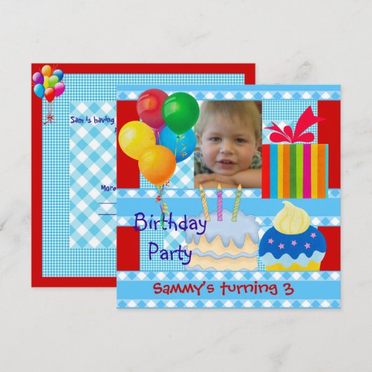 Jongen op 3e verjaardag Blauwe Rode Geel Kaart (Voorkant / Achterkant)