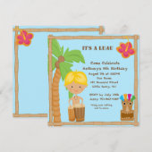 Jongen op Bongo Luau Square Birthday Invitation Kaart (Voorkant / Achterkant)