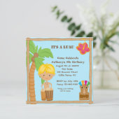 Jongen op Bongo Luau Square Birthday Invitation Kaart (Staand voorkant)