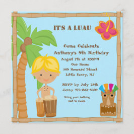 Jongen op Bongo Luau Square Birthday Invitation Kaart