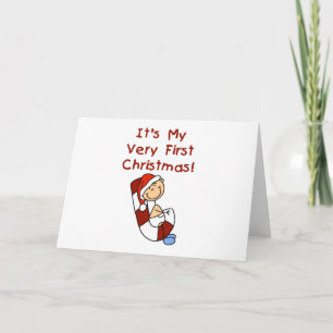 Jongen op Candy Cane 1e Kerstmis Feestdagen Kaart