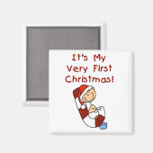 Jongen op Candy Cane 1st Christmas Magneet (Voorkant / Achterkant)