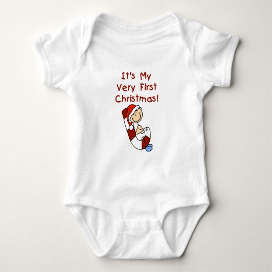 Jongen op Candy Cane 1st Christmas Romper (Voorkant)