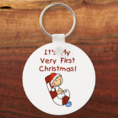 Jongen op Candy Cane 1st Christmas Sleutelhanger (Voorkant)
