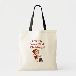 Jongen op Candy Cane 1st Christmas Tote Bag