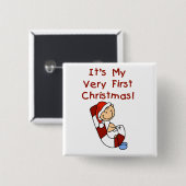 Jongen op Candy Cane 1st Christmas Vierkante Button 5,1 Cm (Voorkant /achterkant)