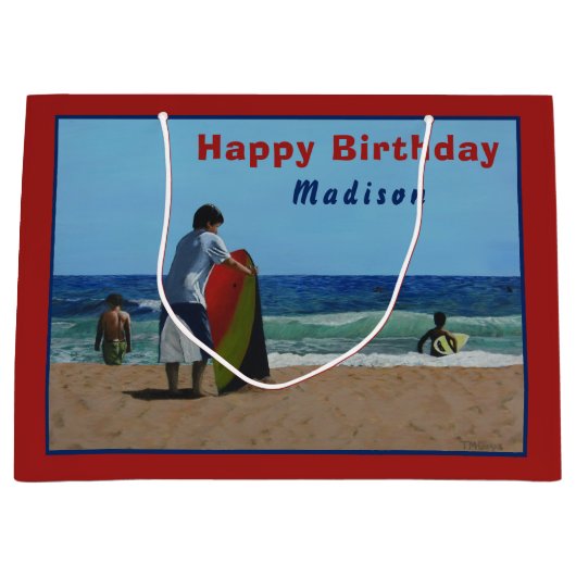 Jongen op de Beach Large Gift Bag Groot Cadeauzakje (Voorkant)