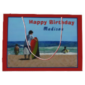 Jongen op de Beach Large Gift Bag Groot Cadeauzakje (Achterkant)