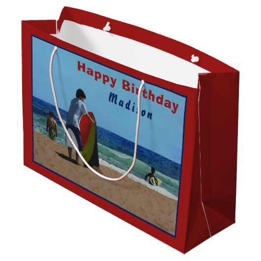 Jongen op de Beach Large Gift Bag Groot Cadeauzakje (Achterkant Gekanteld)