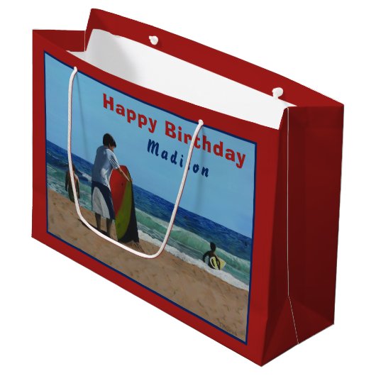 Jongen op de Beach Large Gift Bag Groot Cadeauzakje (Voorkant Gekanteld)