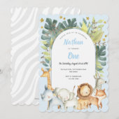 Jongen op de eerste verjaardag van safari oerwoud kaart (Voorkant / Achterkant)