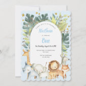 Jongen op de eerste verjaardag van safari oerwoud kaart (Voorkant)