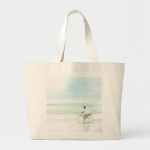 Jongen op de fiets grote tote bag