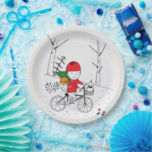 Jongen op de fiets papieren bordje (Feest)