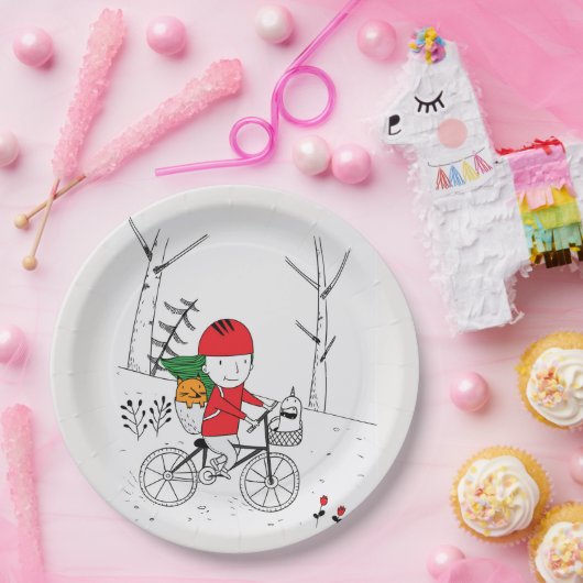Jongen op de fiets papieren bordje (Feest)