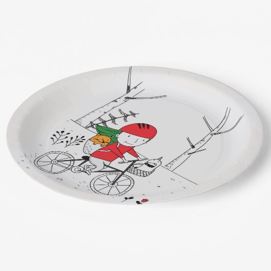 Jongen op de fiets papieren bordje (Gekanteld)