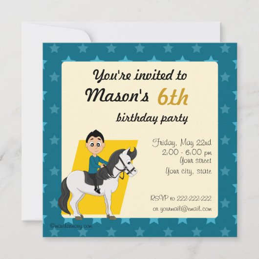 Jongen op de verjaardagsdag van de paardencartoon kaart (Voorkant)