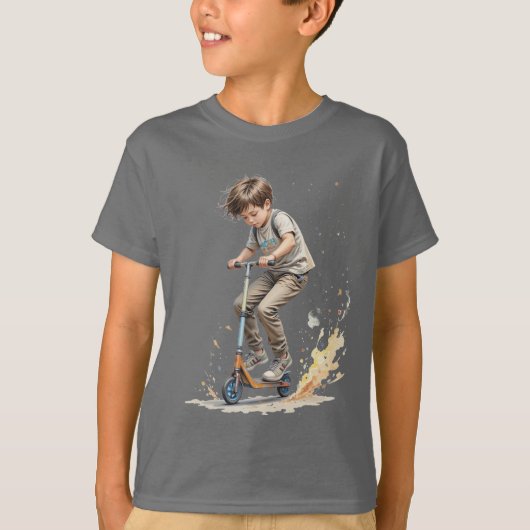 Jongen op een Kick Scooter Sport Fun Silhouette T-shirt (Voorkant)