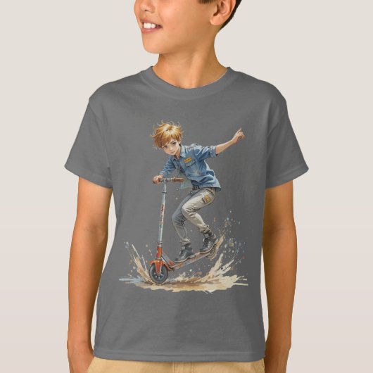 Jongen op een Kick Scooter Sport Fun Silhouette T-shirt (Voorkant)
