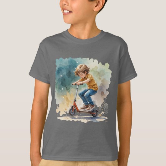 Jongen op een Kick Scooter Sport Fun Silhouette T-shirt (Voorkant)