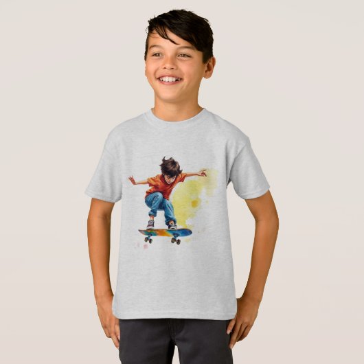 Jongen op een Skateboard Sport Fun T-shirt (Voorkant volledig)