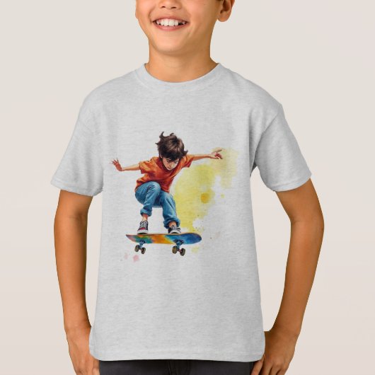 Jongen op een Skateboard Sport Fun T-shirt (Voorkant)