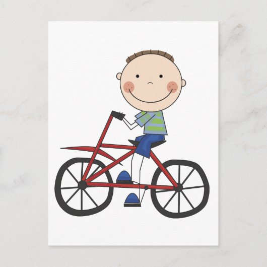 Jongen op fietspatjes en cadeautjes briefkaart (Voorkant)