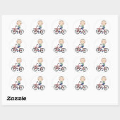 Jongen op fietspatjes en cadeautjes ronde sticker (Vel)