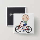 Jongen op fietspatjes en cadeautjes vierkante button 5,1 cm (Voorkant /achterkant)