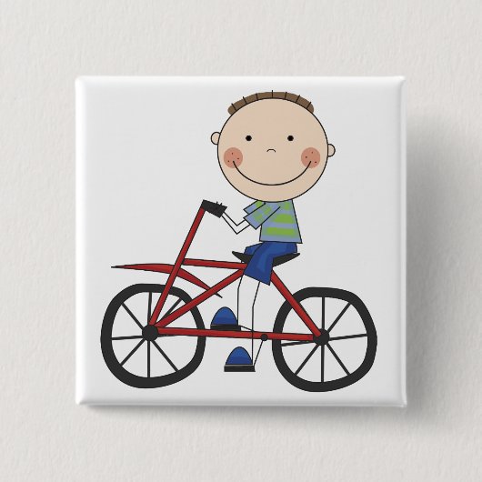 Jongen op fietspatjes en cadeautjes vierkante button 5,1 cm (Voorkant)