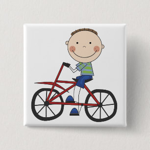 Jongen op fietspatjes en cadeautjes vierkante button 5,1 cm
