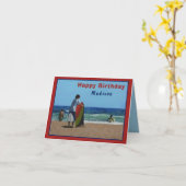 Jongen op het Beach Folded Wenskaart Kaart (Gele Bloem)