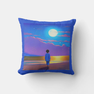 Jongen op het strand, staren naar de maan buitenkussen