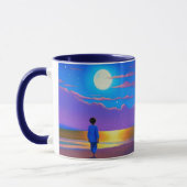 Jongen op het strand, staren naar de maan mok (Links)