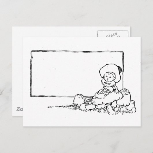 Jongen op paddenstoel briefkaart (Voorkant / Achterkant)
