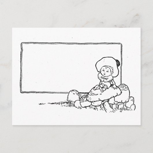 Jongen op paddenstoel briefkaart (Voorkant)