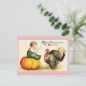 Jongen op pompoen en Turkije Thanksgiving Feestdagenkaart (Staand voorkant)