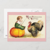 Jongen op pompoen en Turkije Thanksgiving Feestdagenkaart (Voorkant / Achterkant)