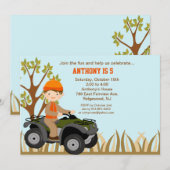 Jongen op Quad in de uitnodiging van de Bossen van (Voorkant / Achterkant)