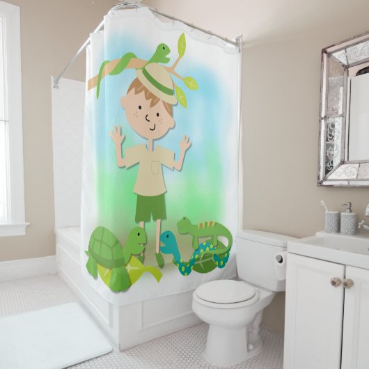 Jongen op Reptile Safari Hike Douchegordijn (In situ)