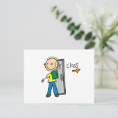 Jongen op school briefkaart (Staand voorkant)