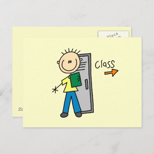 Jongen op school briefkaart (Voorkant / Achterkant)